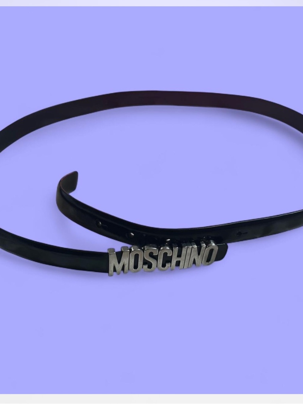 Moschino Black Patent Logo Lettering Belt